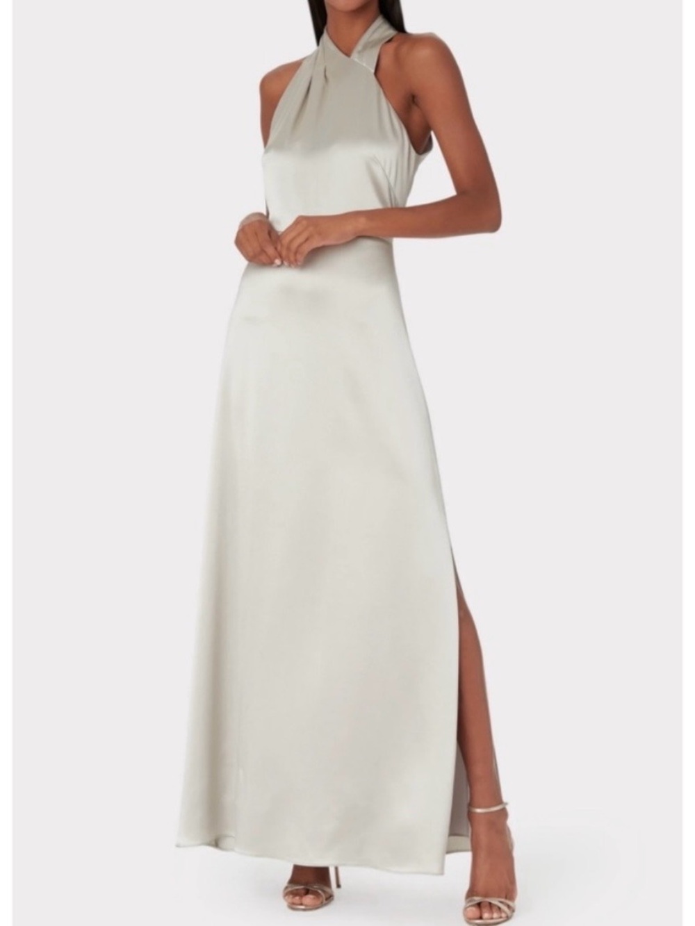 Milly Taryn Satin Halter Maxi Dress in Silver